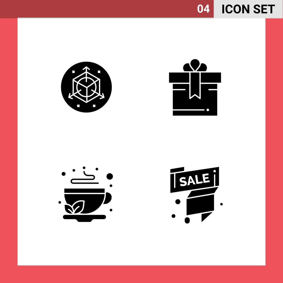 4 Universal Solid Glyph Signs Symbols of scale new birthday cup label Editable Vector Design Elements