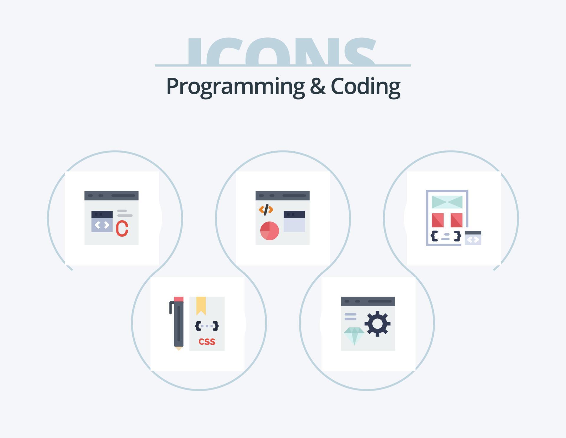 Programming And Coding Flat Icon Pack 5 Icon Design. develop. coding ...