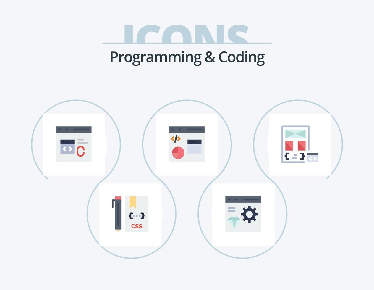 Programming And Coding Flat Icon Pack 5 Icon Design. develop. coding. develop. development. coding vector