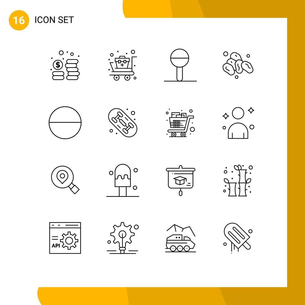 Modern Set of 16 Outlines Pictograph of board tablet child pill fruit Editable Vector Design Elements