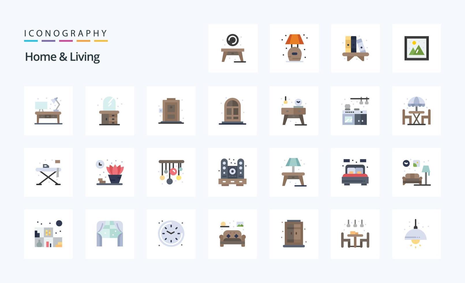 paquete de iconos de 25 colores planos para el hogar y la vida vector