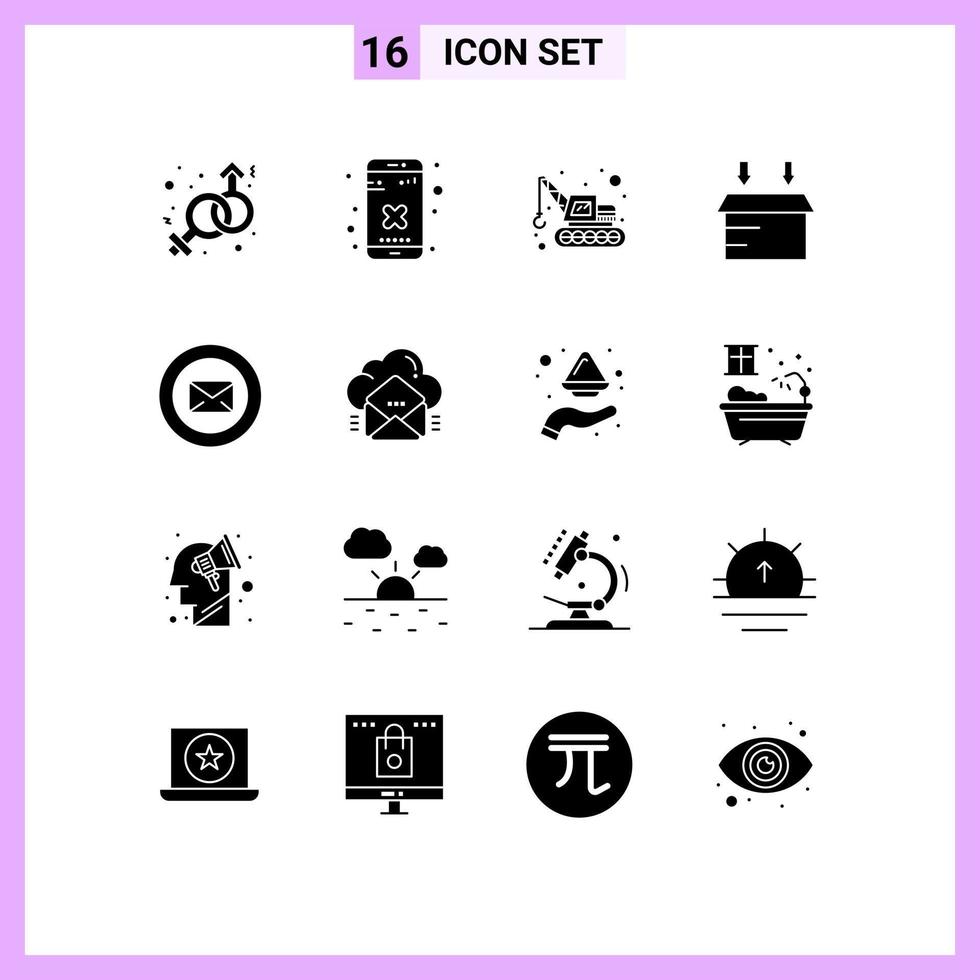 Modern Set of 16 Solid Glyphs Pictograph of text message message excavator chat logistic Editable Vector Design Elements