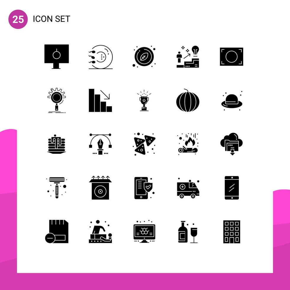 25 Universal Solid Glyph Signs Symbols of idea success health ladder natural Editable Vector Design Elements