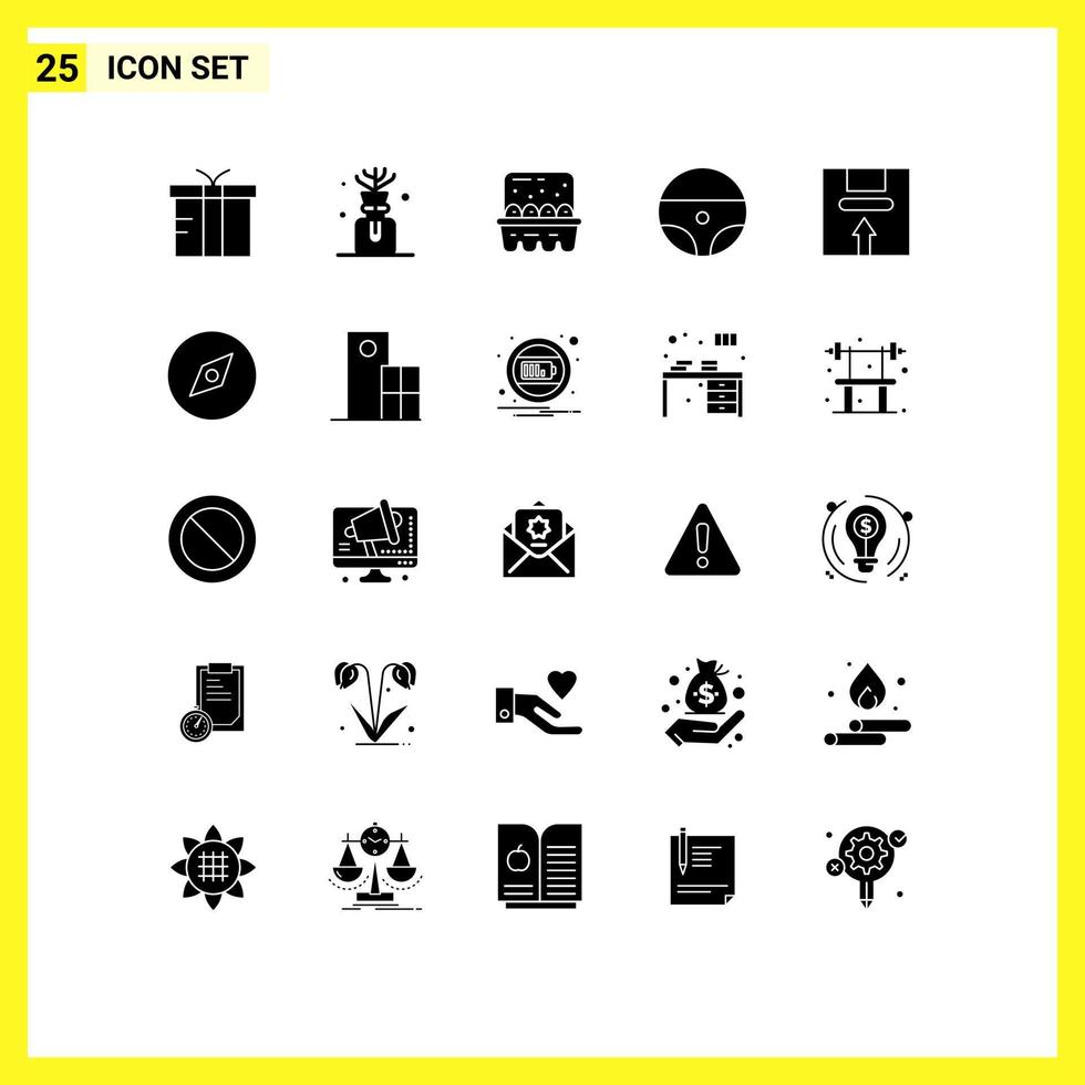 Group of 25 Modern Solid Glyphs Set for logistic delivery cooking box steering Editable Vector Design Elements