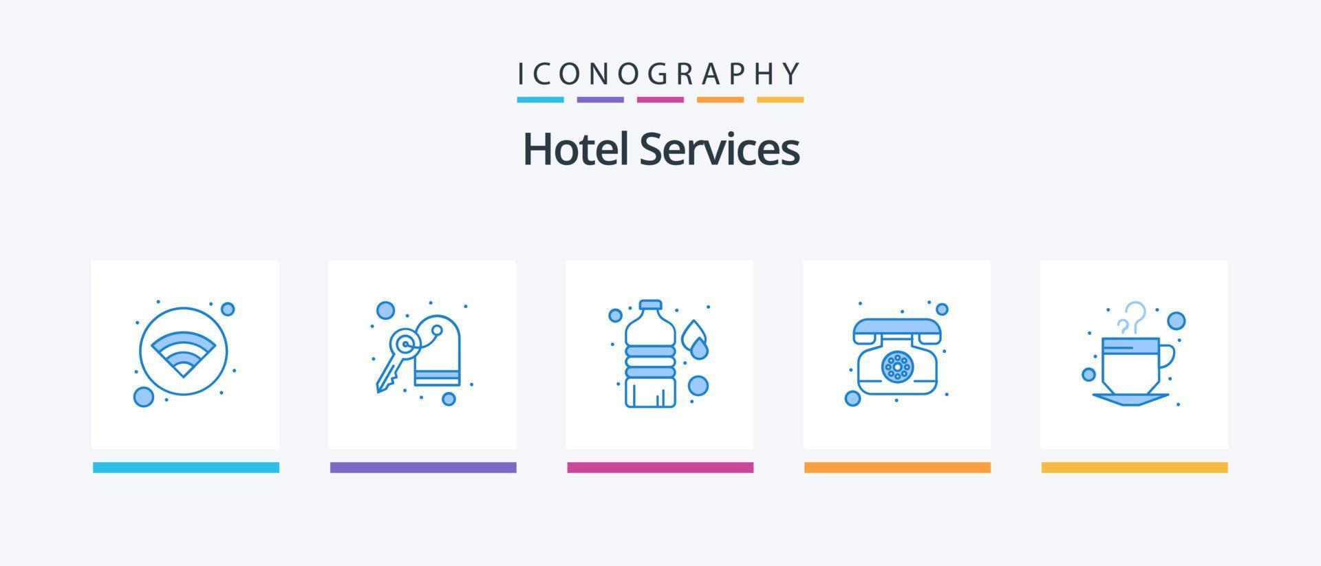 Paquete de 5 íconos azules de servicios de hotel que incluye . té. agua. taza. teléfono. diseño de iconos creativos vector