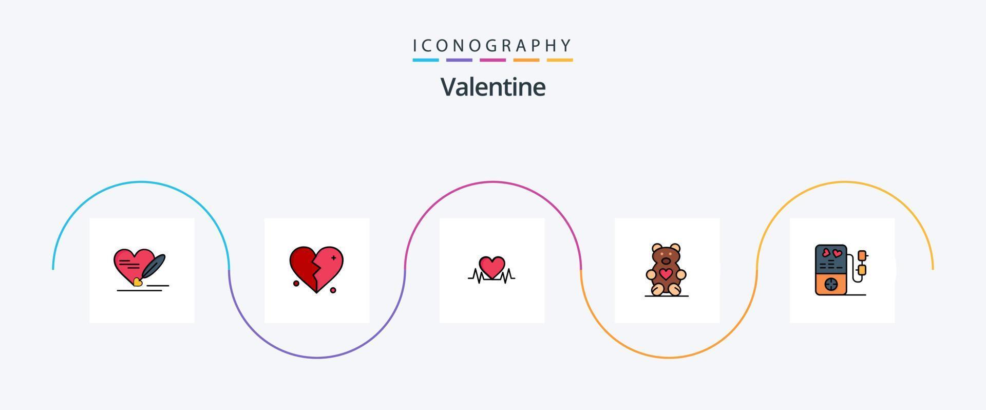 paquete de iconos de 5 planos llenos de línea de San Valentín que incluye corazón. boda. latido del corazón. cariñoso. corazones vector