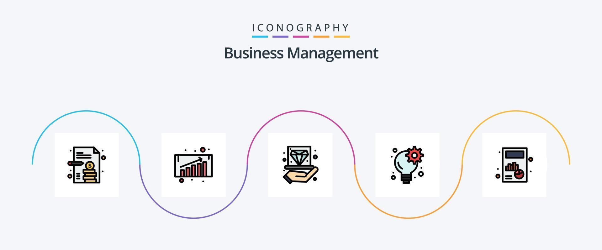 la línea de gestión empresarial llenó el paquete de iconos planos 5 que incluye el gráfico. negocio. mano. engranaje. negocio vector