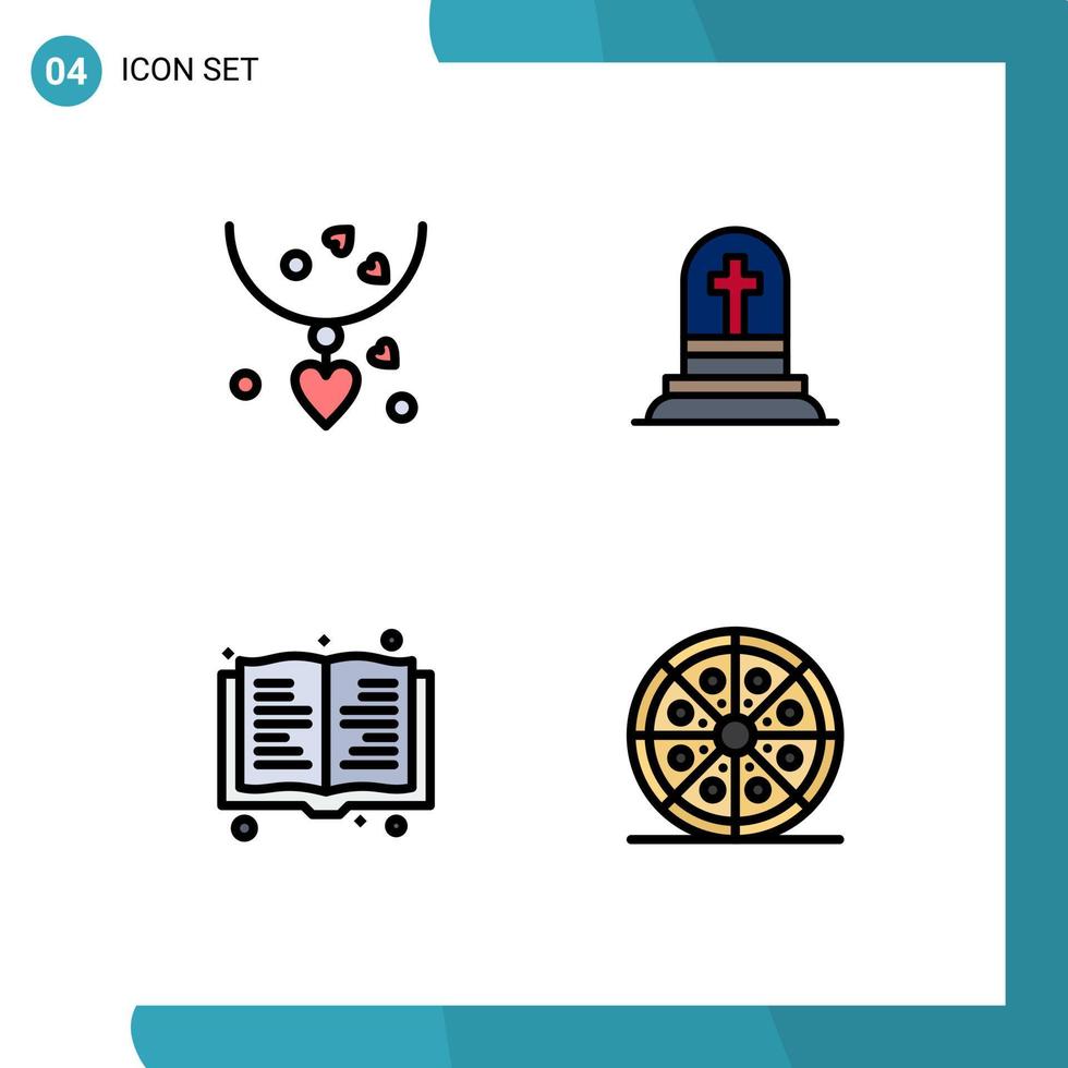 Group of 4 Filledline Flat Colors Signs and Symbols for necklets read mother gravestone drink Editable Vector Design Elements