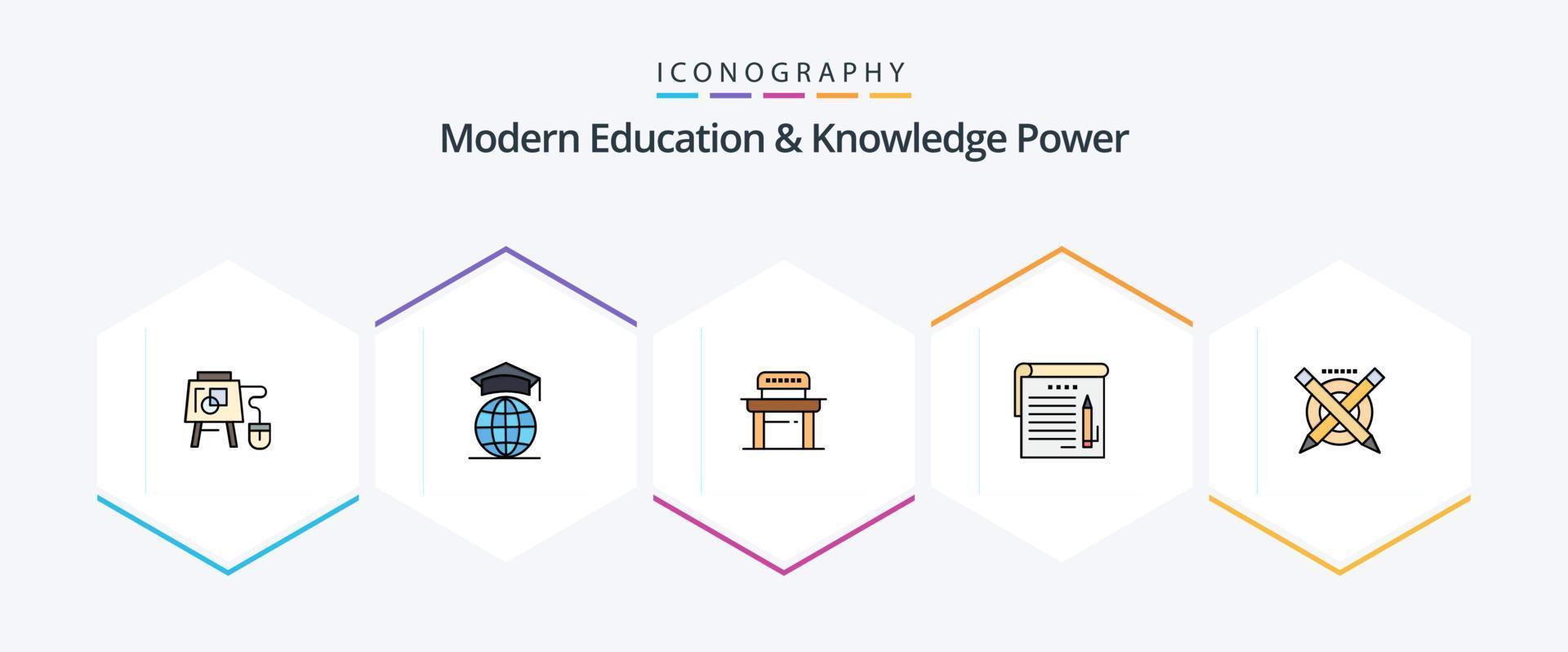 educación moderna y poder del conocimiento paquete de iconos de 25 líneas completas que incluye educación. educación. escritorio. Nota. alumno vector