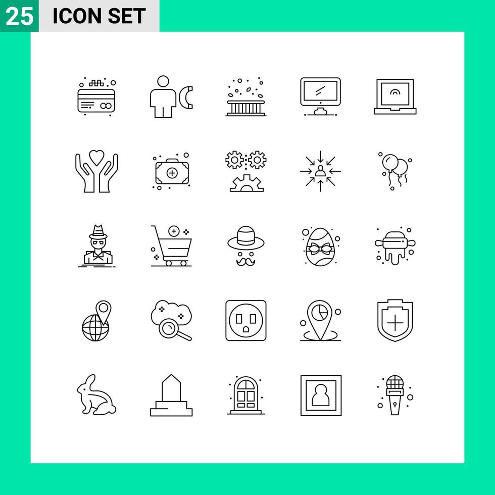 Mobile Interface Line Set of 25 Pictograms of pc device area monitor leaf Editable Vector Design Elements