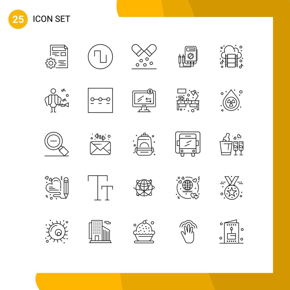 Modern Set of 25 Lines and symbols such as cloud digital capsule watt voltmeter Editable Vector Design Elements