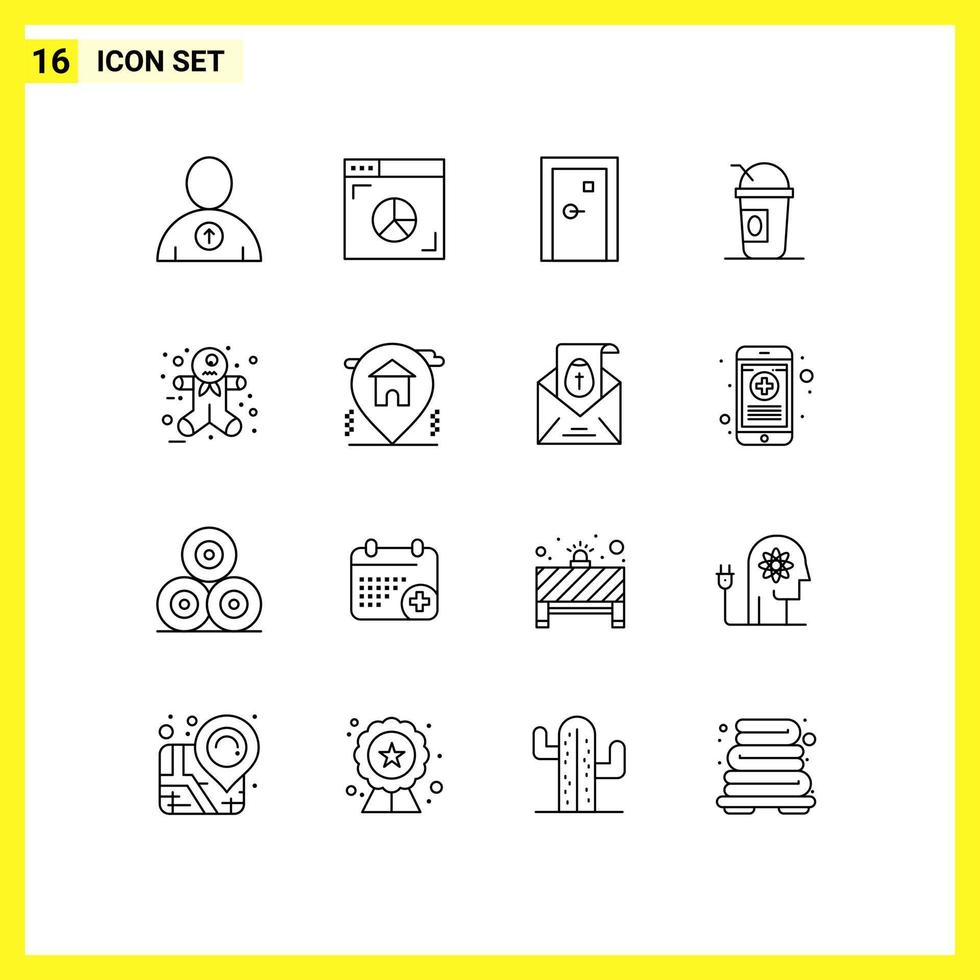 Pack of 16 creative Outlines of gingerbread man states buildings limonade america Editable Vector Design Elements