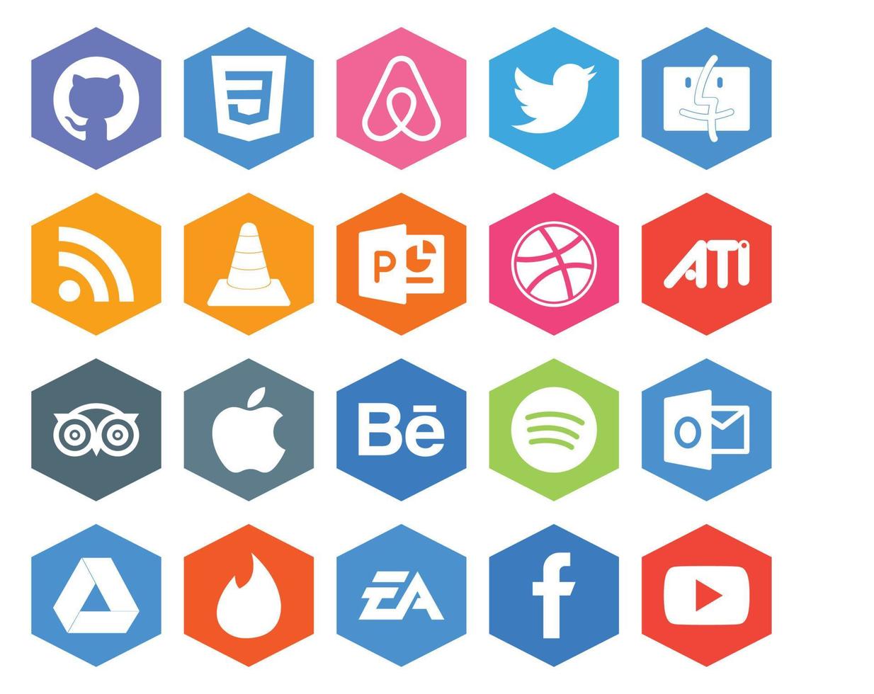 20 Social Media Icon Pack Including spotify apple media travel ati vector