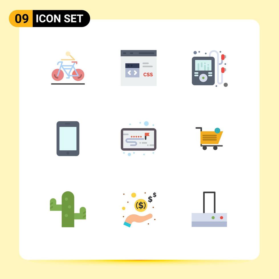 Flat Color Pack of 9 Universal Symbols of project phone develop mobile player Editable Vector Design Elements