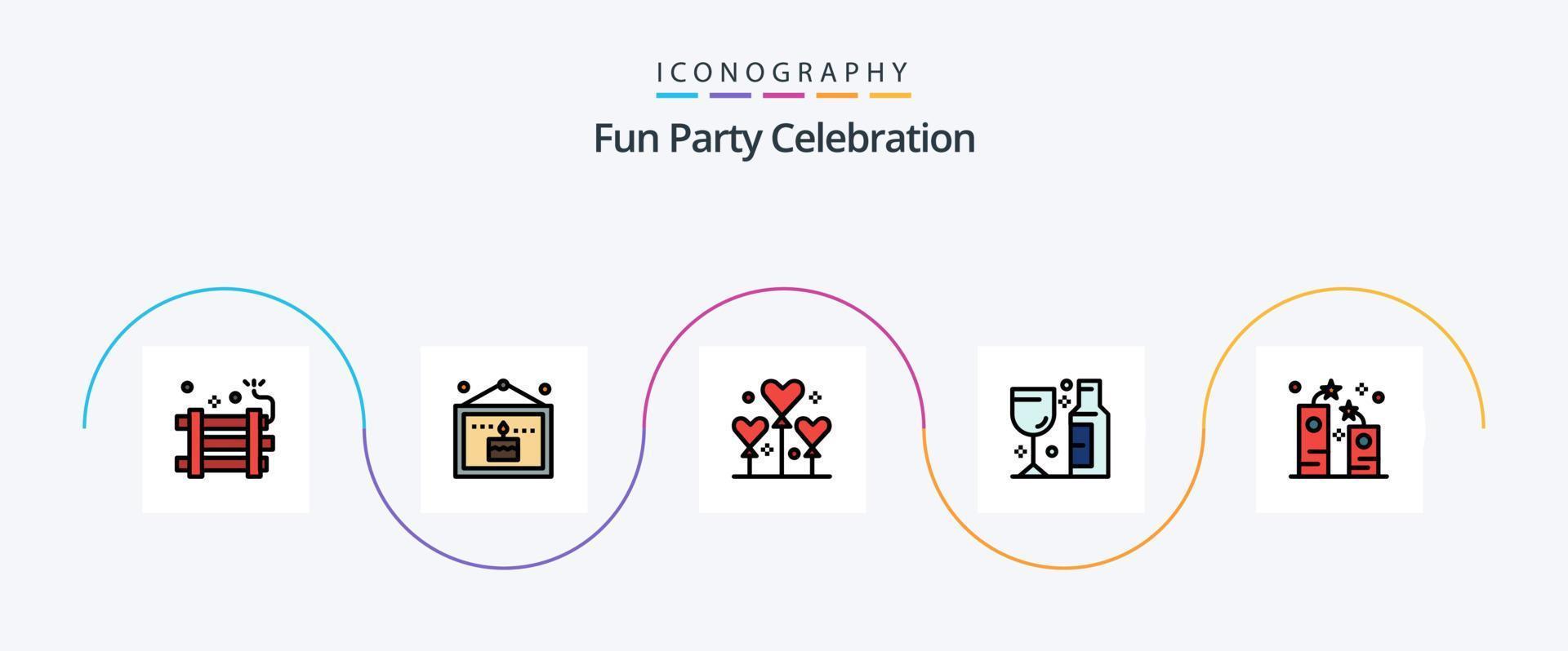 Party Line Filled Flat 5 Icon Pack Including celebration. party. picture. glass. valentine vector