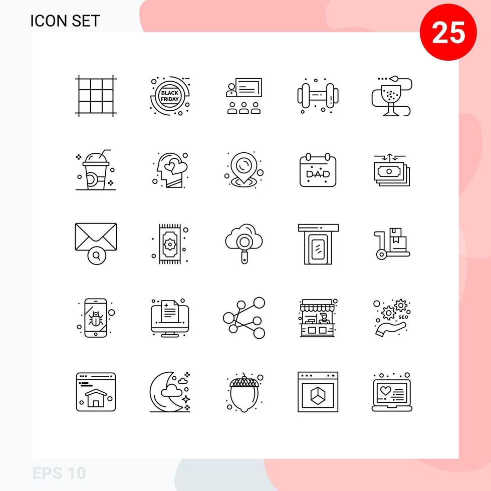 Pictogram Set of 25 Simple Lines of pharmacy health leadership fitness dumbell Editable Vector Design Elements
