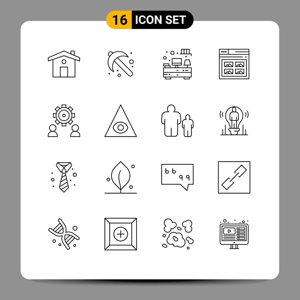 16 Thematic Vector Outlines and Editable Symbols of employee picture drawers website page Editable Vector Design Elements