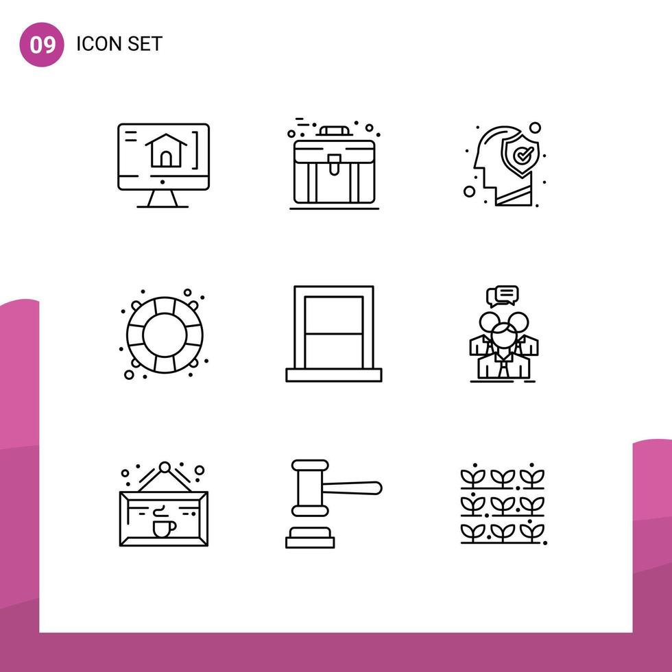 Group of 9 Modern Outlines Set for bedroom water head salvation rescue Editable Vector Design Elements