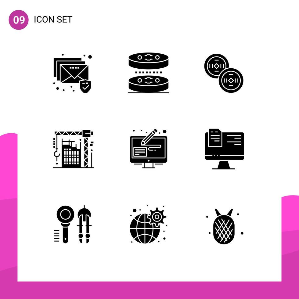 Stock Vector Icon Pack of 9 Line Signs and Symbols for graphic design tools china machine hook Editable Vector Design Elements