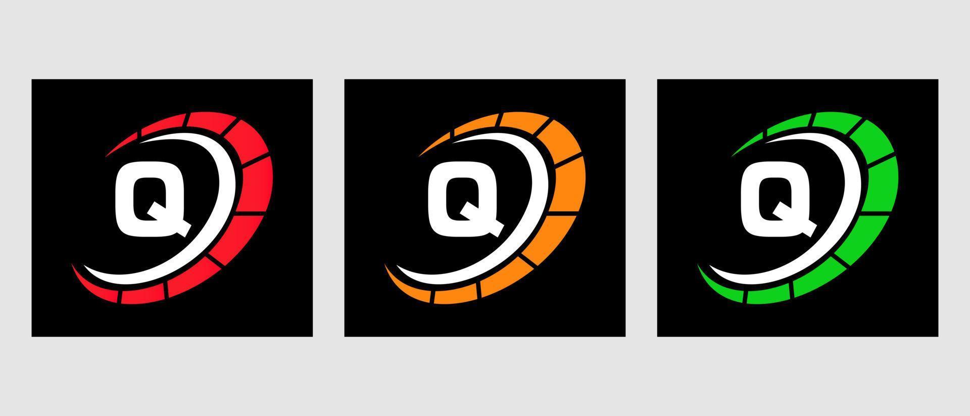 letra q logotipo automotriz del automóvil para el servicio de automóviles, reparación de automóviles con símbolo de velocímetro vector