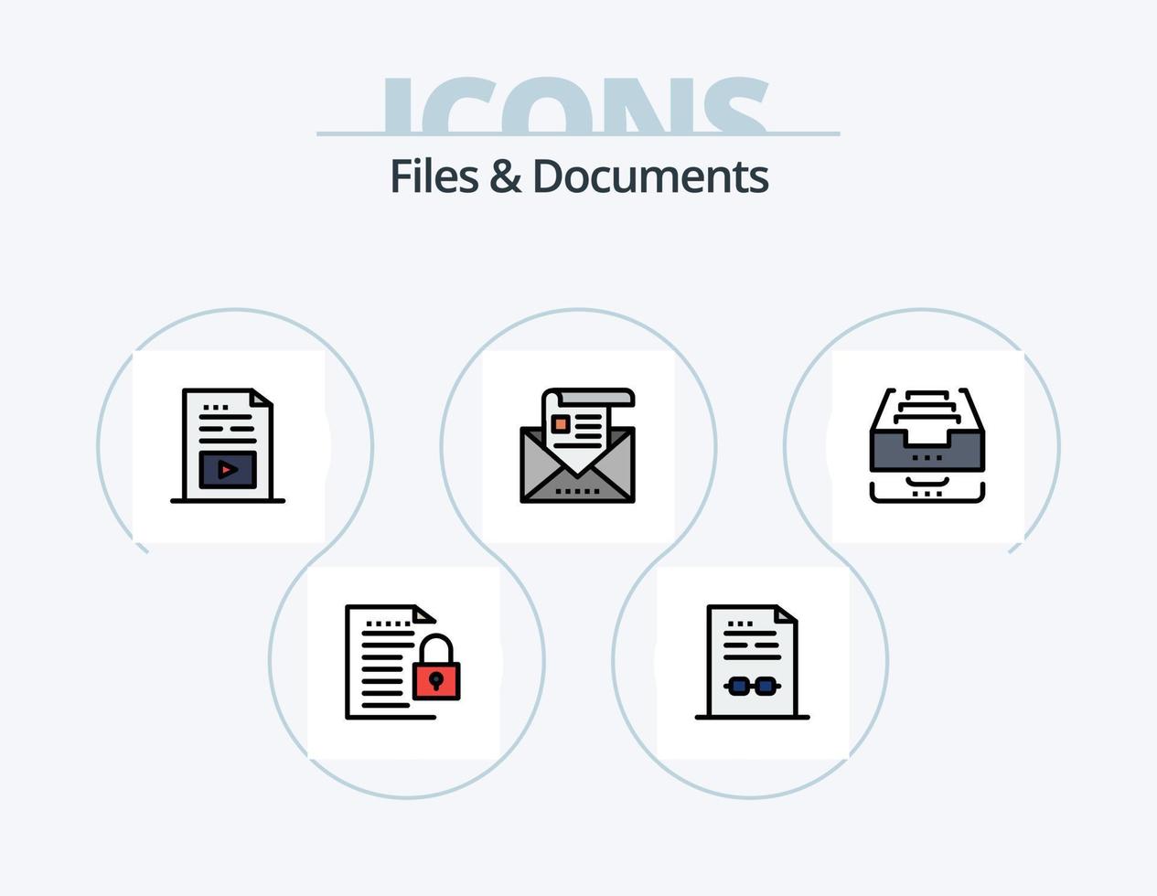 Files And Documents Line Filled Icon Pack 5 Icon Design. newsletter. media. download. duplicate. data vector