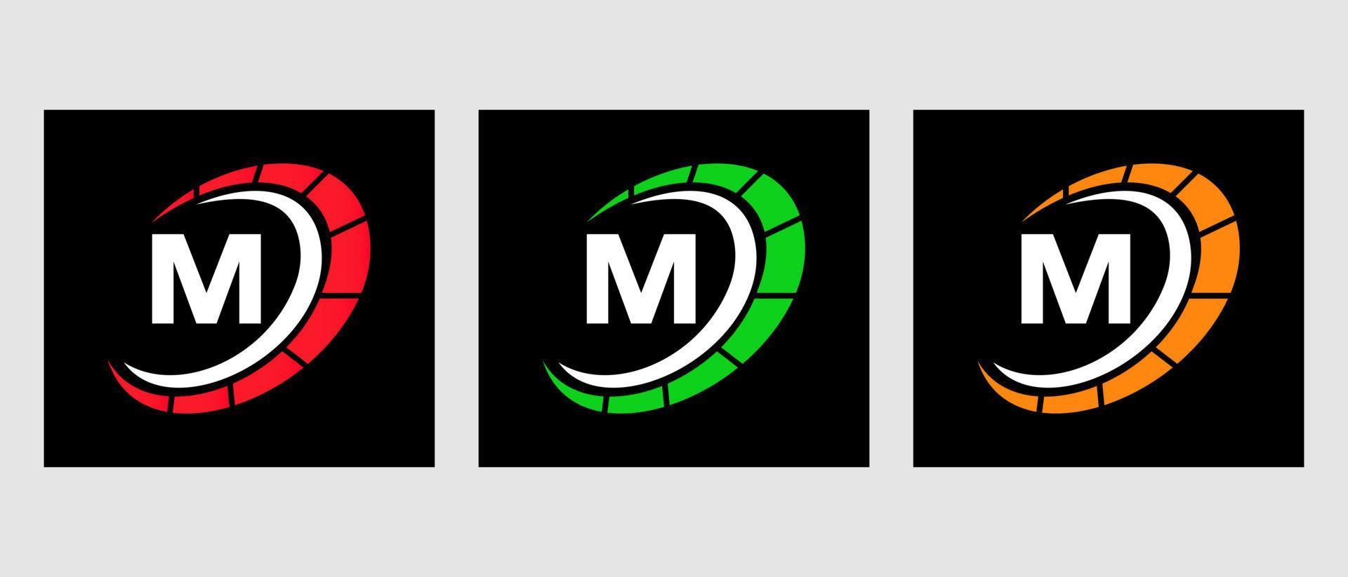 Letter M Car Automotive Logo For Cars Service, Cars Repair With Speedometer Symbol vector