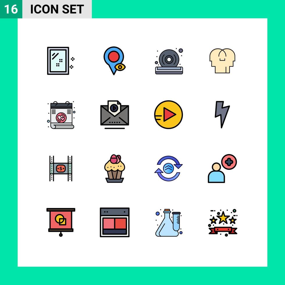 16 Creative Icons Modern Signs and Symbols of love head disc mind empathy Editable Creative Vector Design Elements