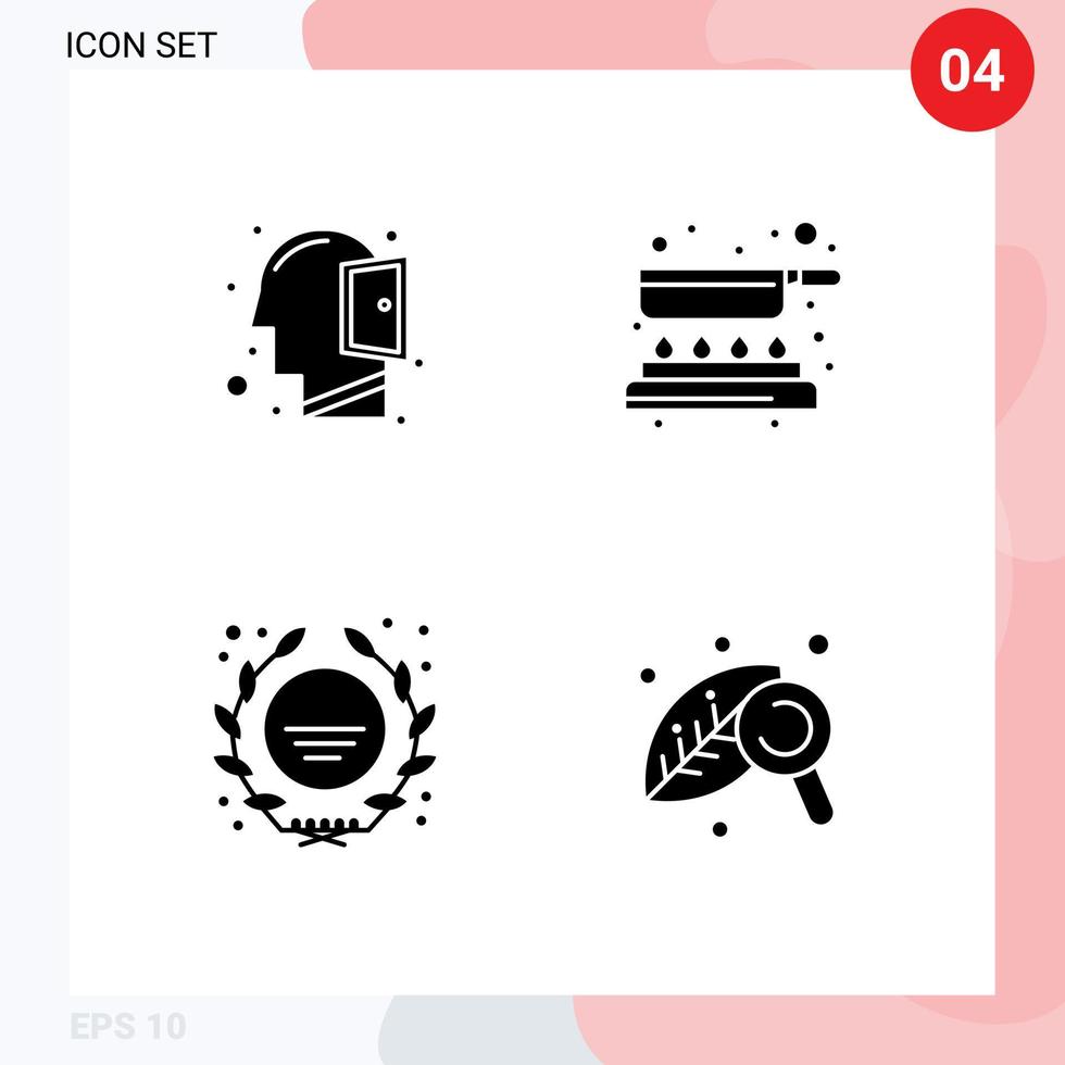 4 Universal Solid Glyphs Set for Web and Mobile Applications head badge thinking pan school logo Editable Vector Design Elements