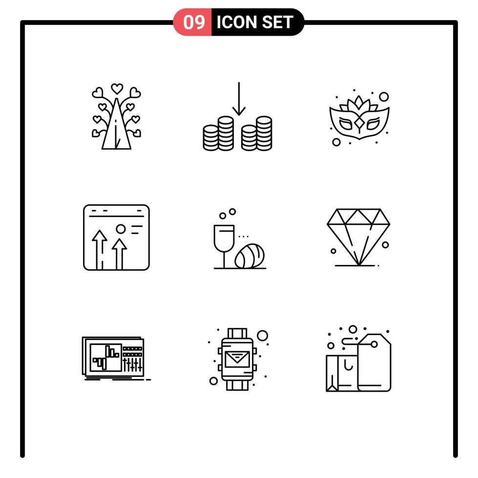 9 Thematic Vector Outlines and Editable Symbols of egg growth carnival economy browser Editable Vector Design Elements