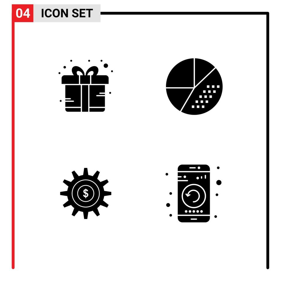 4 Creative Icons Modern Signs and Symbols of box gear present optimization money Editable Vector Design Elements
