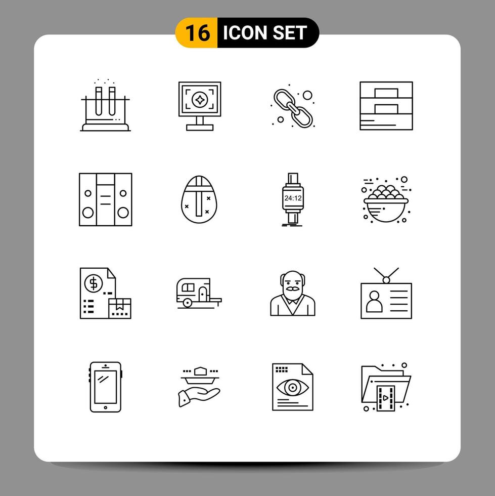 Editable Vector Line Pack of 16 Simple Outlines of center wallet hyperlink man accessories Editable Vector Design Elements