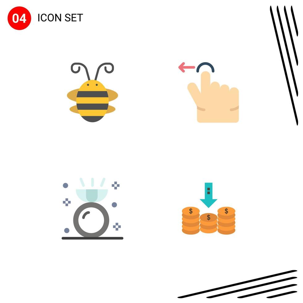4 Creative Icons Modern Signs and Symbols of bee insect engagement ladybird gesture ring Editable Vector Design Elements