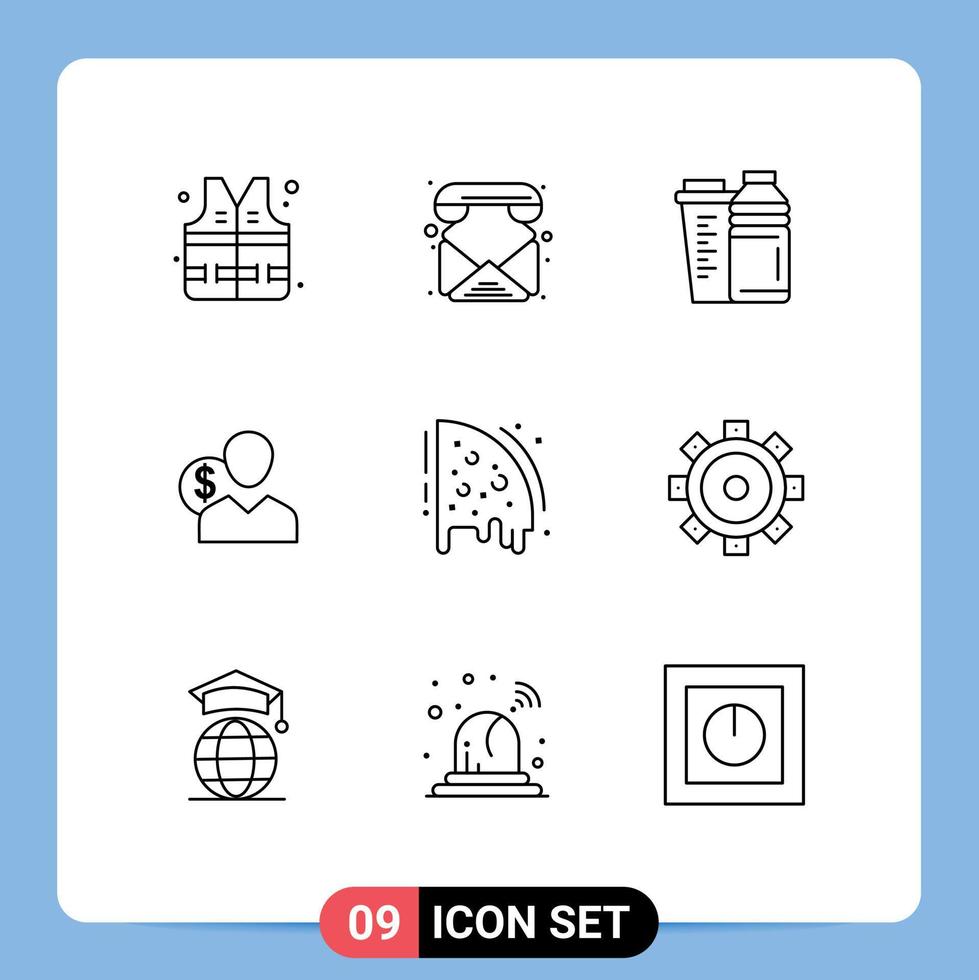 Set of 9 Vector Outlines on Grid for money employee drink costs client Editable Vector Design Elements