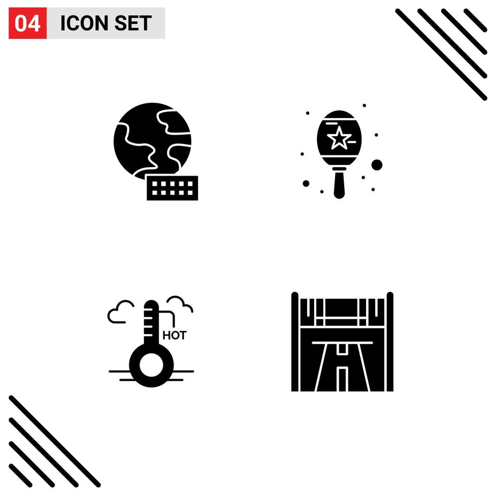 Modern Set of 4 Solid Glyphs Pictograph of world update instrument temperature start Editable Vector Design Elements