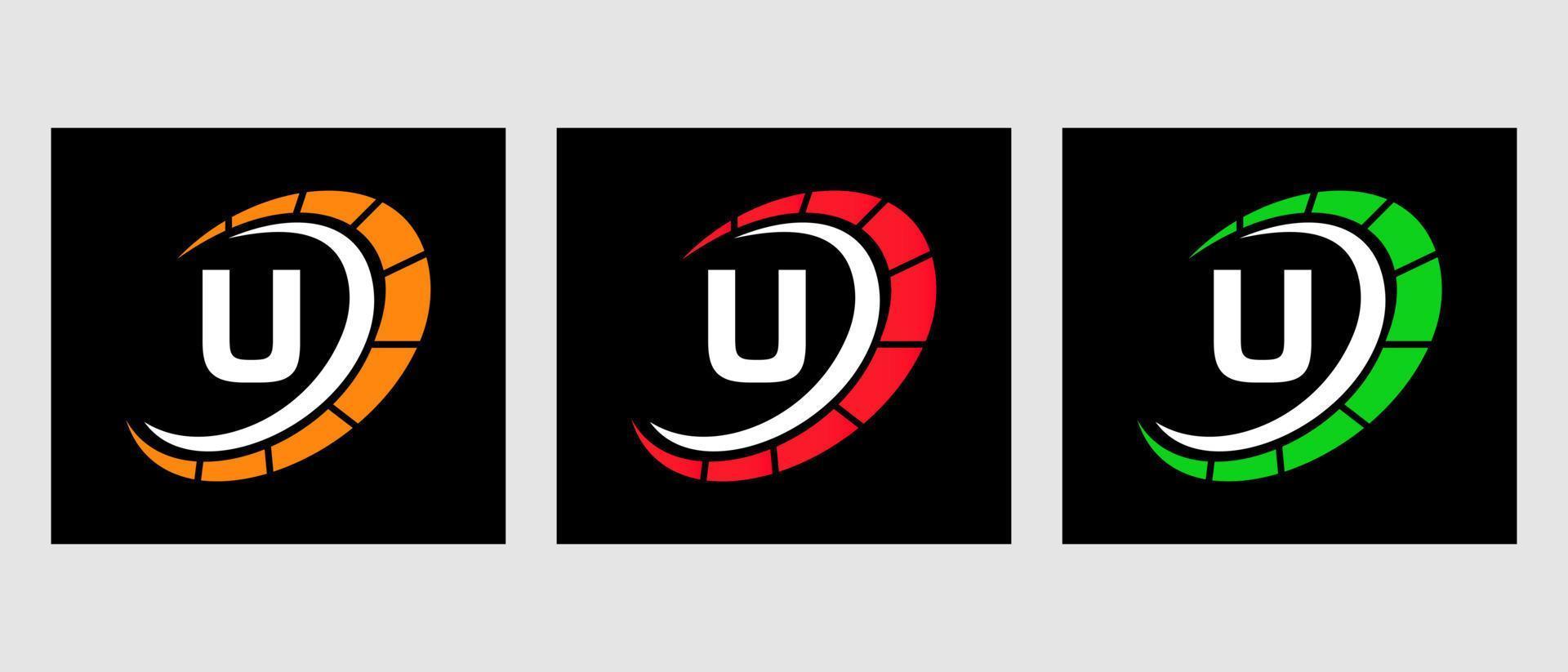 Letter U Car Automotive Logo For Cars Service, Cars Repair With Speedometer Symbol vector