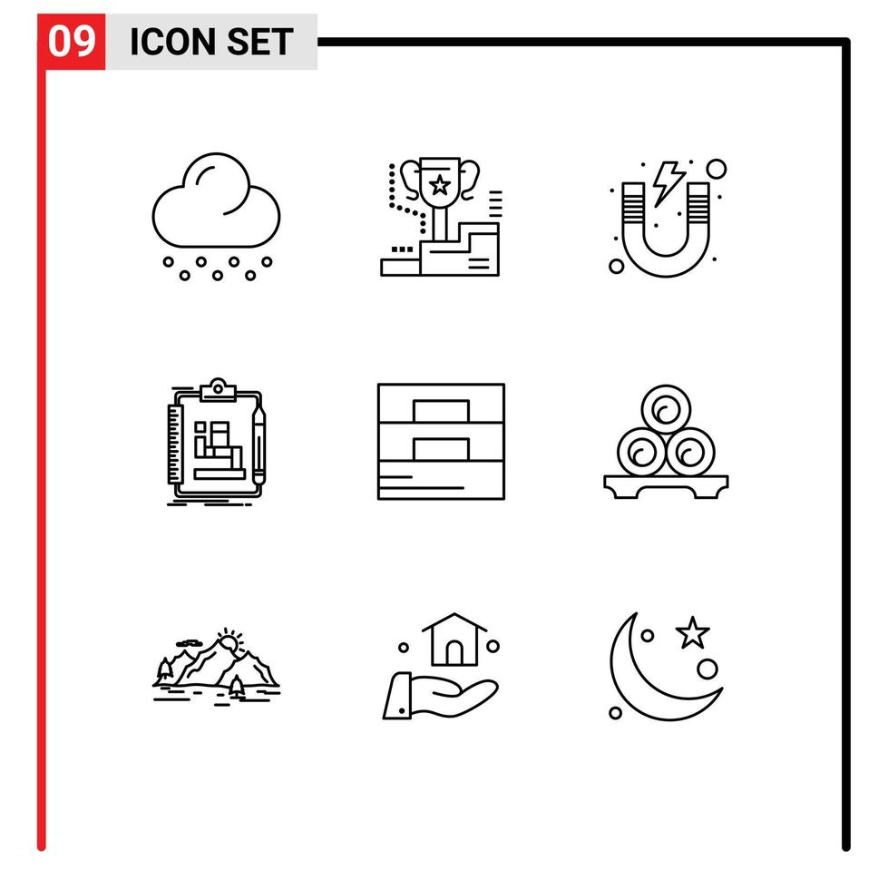 9 Thematic Vector Outlines and Editable Symbols of workflow scheme education process study Editable Vector Design Elements