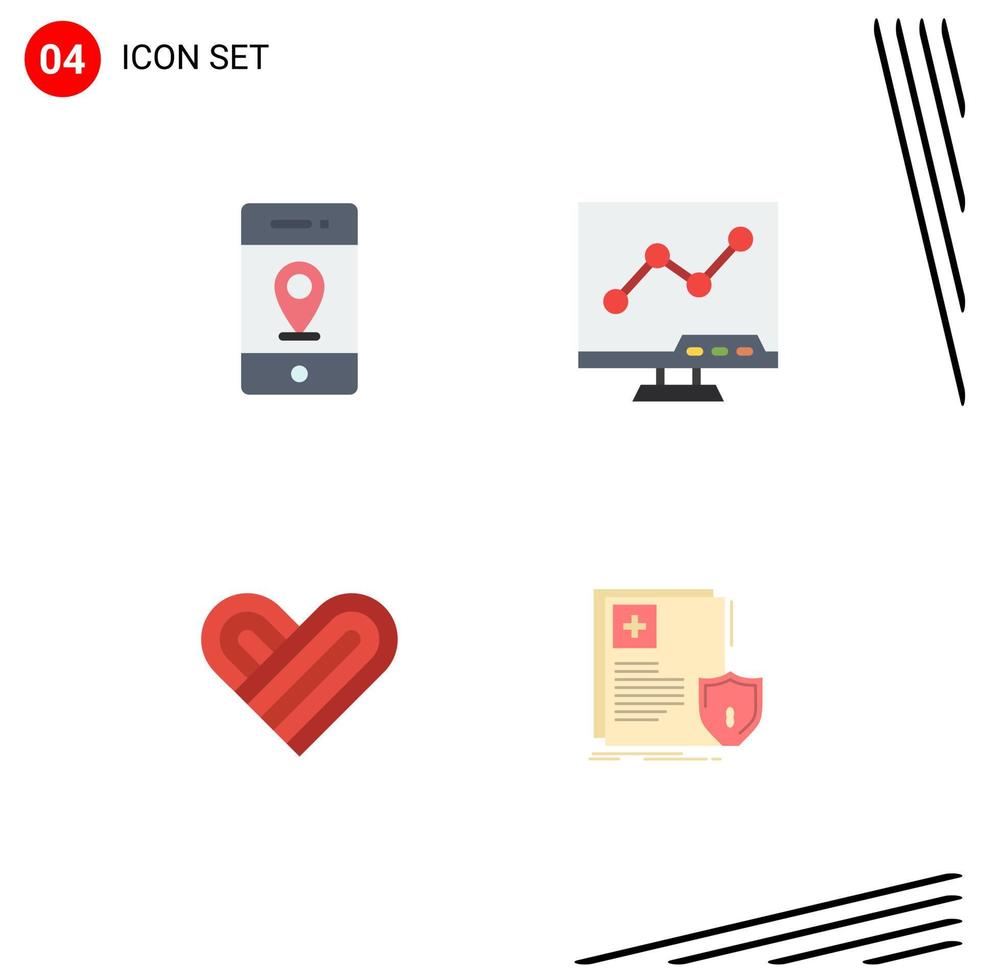 4 User Interface Flat Icon Pack of modern Signs and Symbols of location love signs lcd document Editable Vector Design Elements