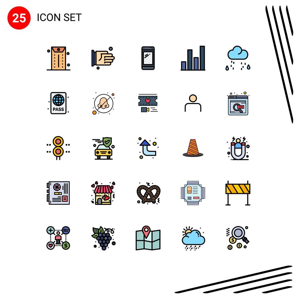 25 Universal Filled line Flat Color Signs Symbols of weather cloud smart phone graph analytics Editable Vector Design Elements