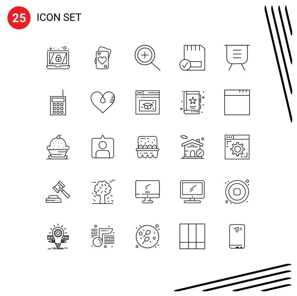 User Interface Pack of 25 Basic Lines of performance delete zoom board devices Editable Vector Design Elements