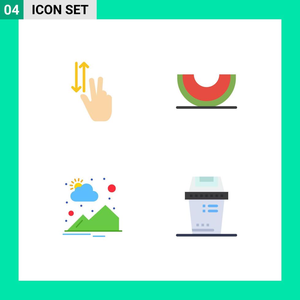 Modern Set of 4 Flat Icons Pictograph of finger slice up food mountain Editable Vector Design Elements