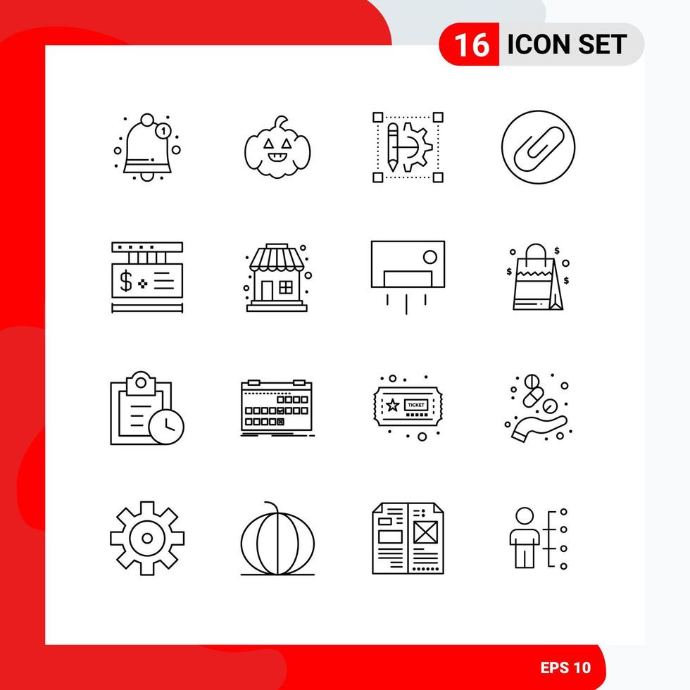 Pack of 16 creative Outlines of shopping tag cog wheel price attachment Editable Vector Design Elements