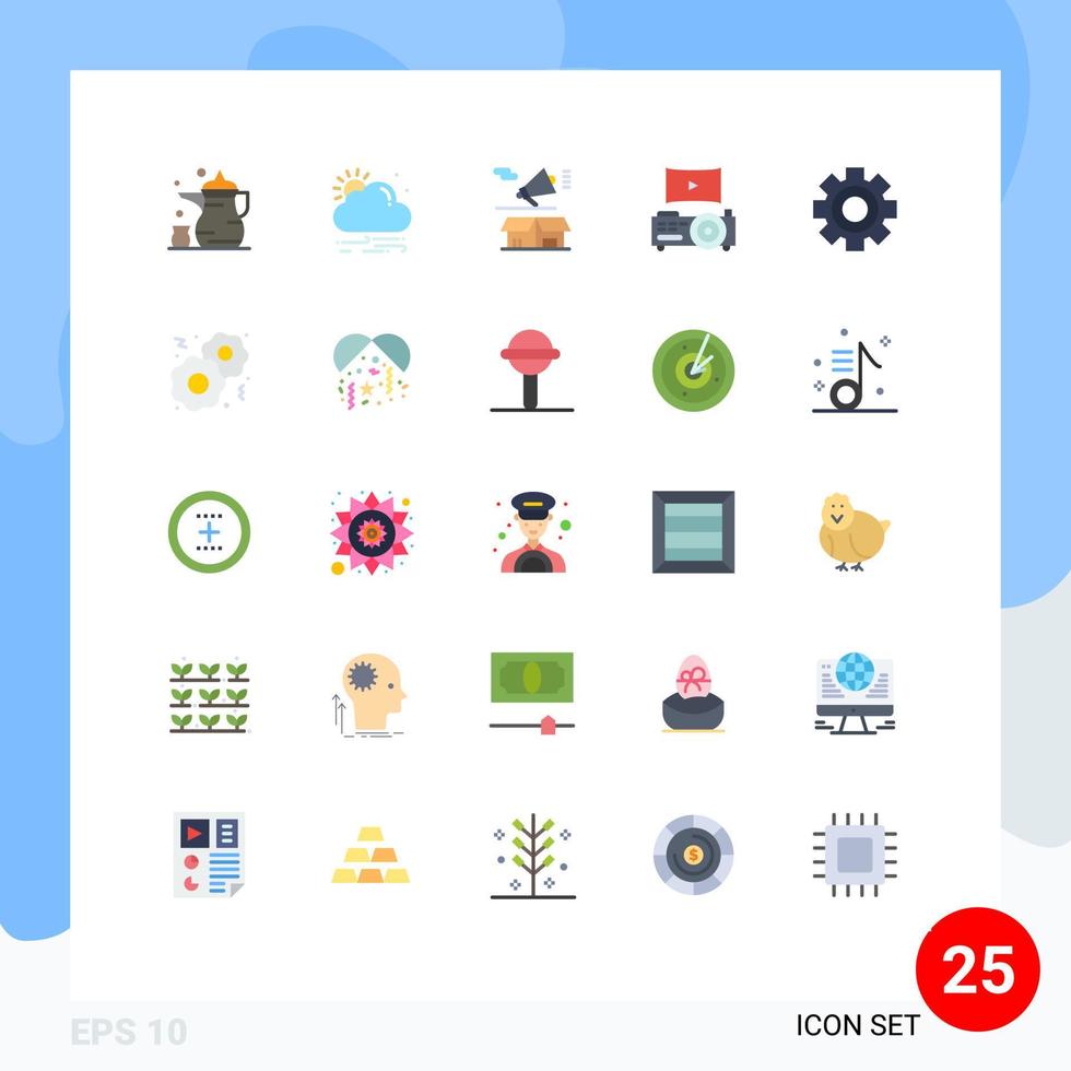 Editable Vector Line Pack of 25 Simple Flat Colors of gear theatre marketing projector open Editable Vector Design Elements