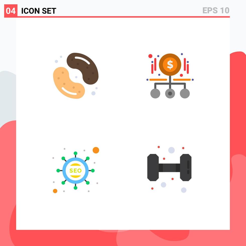 Set of 4 Commercial Flat Icons pack for candy product sweets magnifying optimization Editable Vector Design Elements