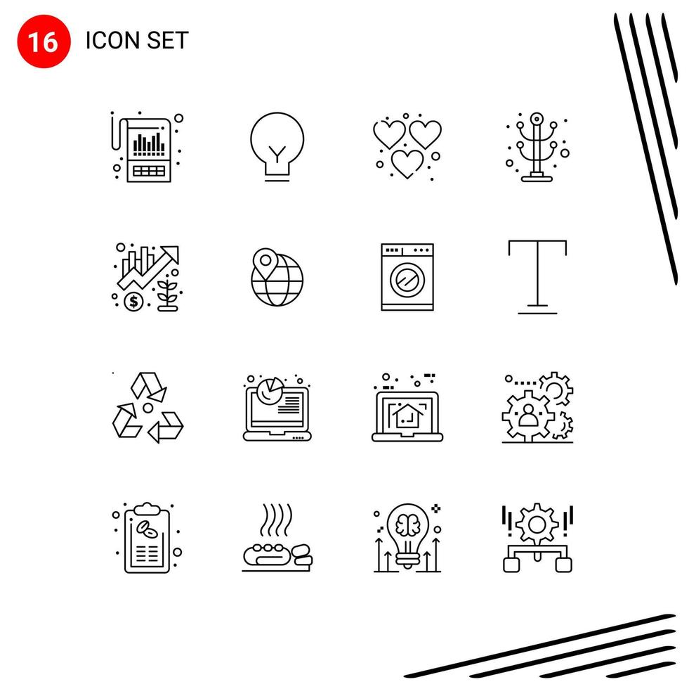 Mobile Interface Outline Set of 16 Pictograms of chart interior ui furniture play Editable Vector Design Elements