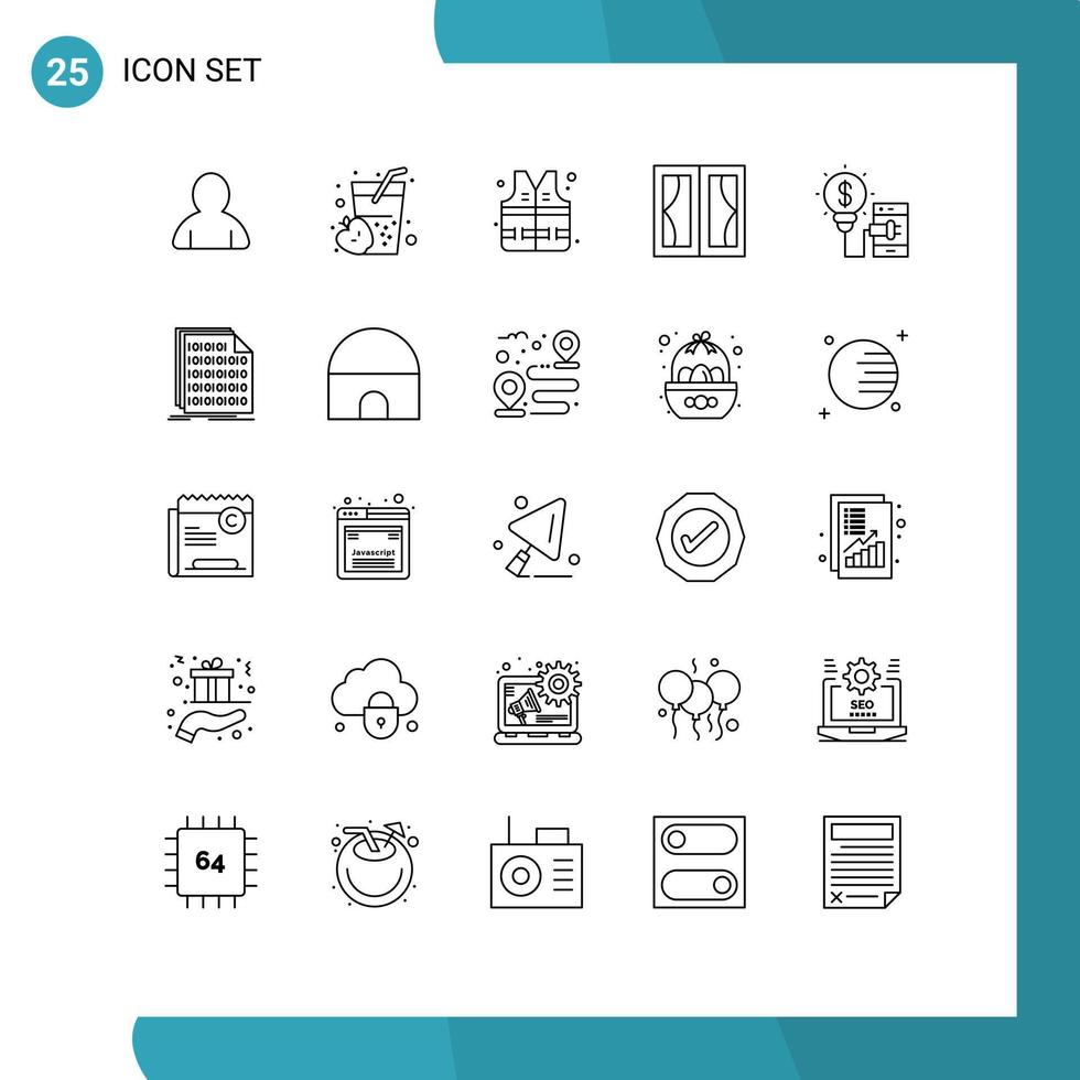Mobile Interface Line Set of 25 Pictograms of smartphone creative water house furniture Editable Vector Design Elements