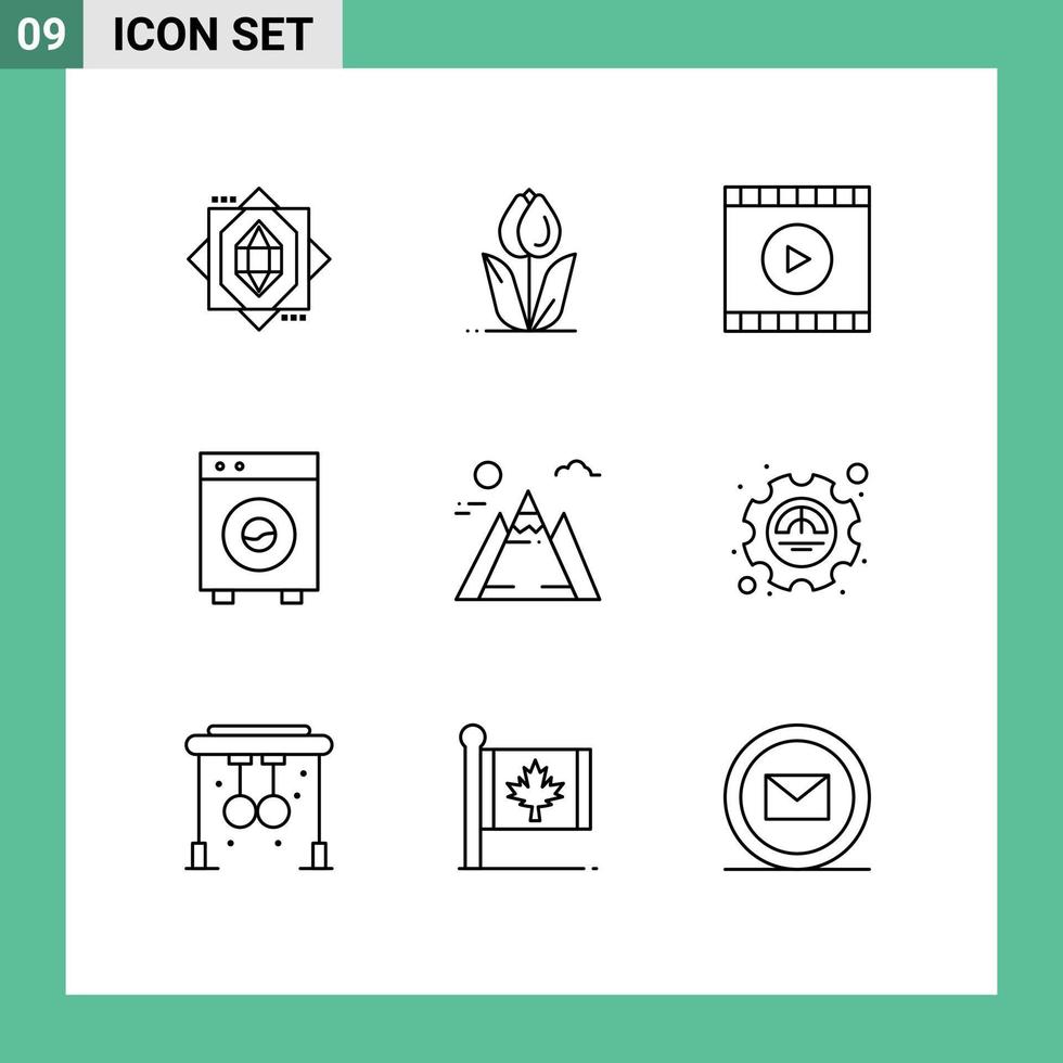 Pictogram Set of 9 Simple Outlines of landscape equipment media devices automation Editable Vector Design Elements