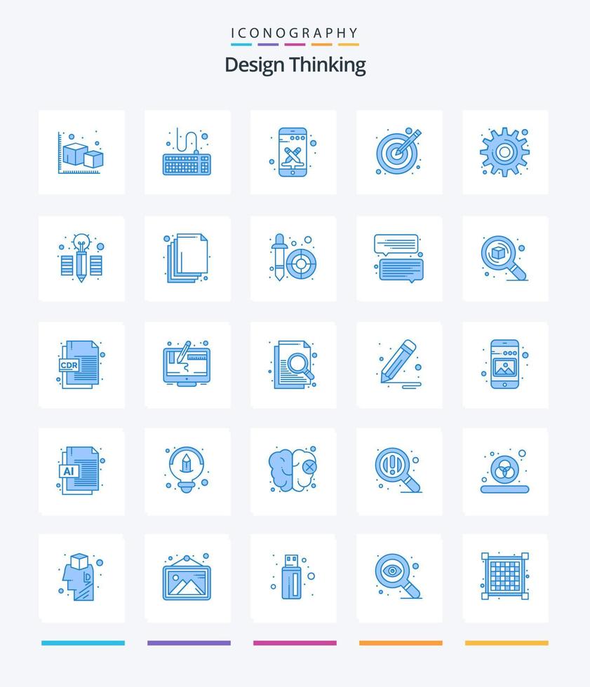 Creative Design Thinking 25 Blue icon pack  Such As cog. target. tools. illustration. tools vector