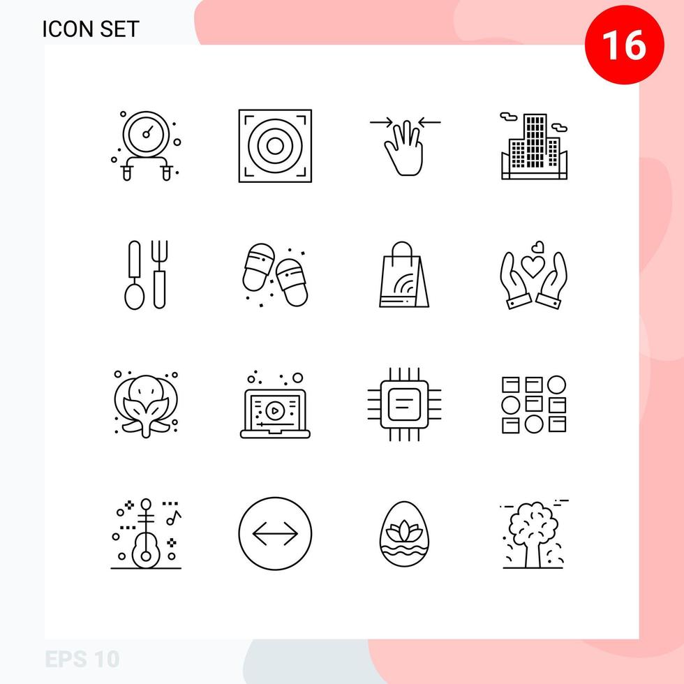 Pack of 16 creative Outlines of beach dish mobile dinner office Editable Vector Design Elements