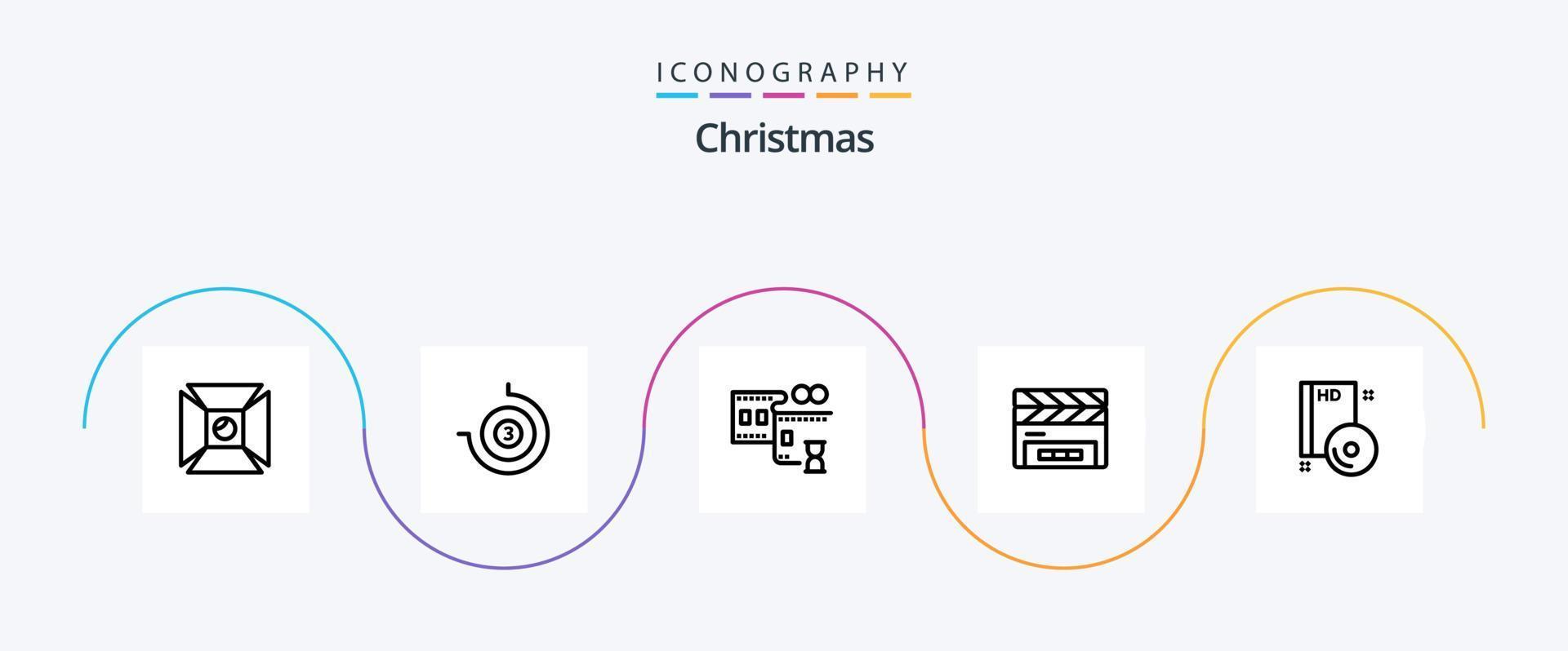 paquete de iconos de línea navideña 5 que incluye disco. discos compactos. punta de película borroso claqueta vector