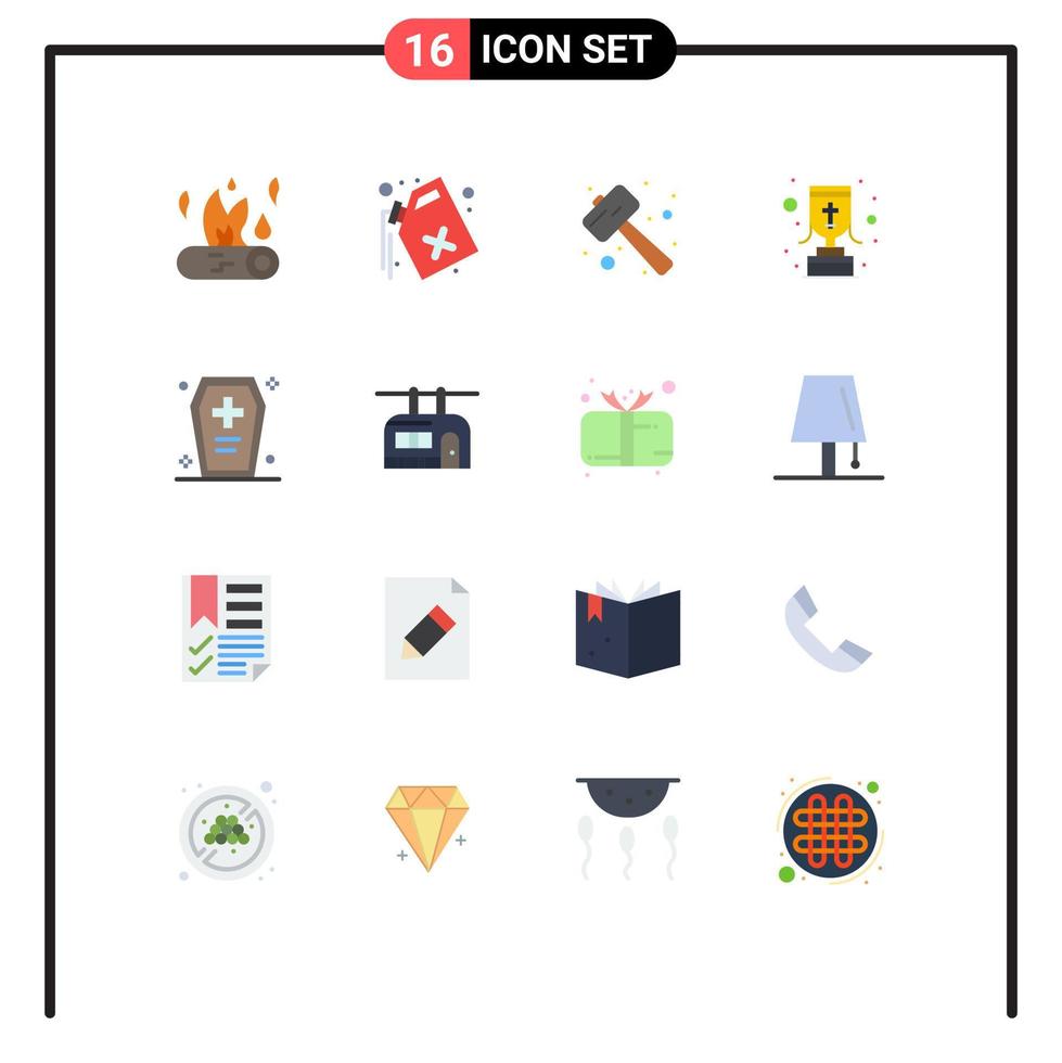 16 User Interface Flat Color Pack of modern Signs and Symbols of christian cross goblet waste cup smash Editable Pack of Creative Vector Design Elements